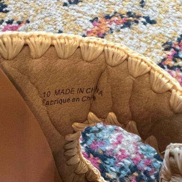 American Eagle AE Stitched Slide Sandals Natural Beige Tan Gold Buckles Size 10 - Picture 10 of 14